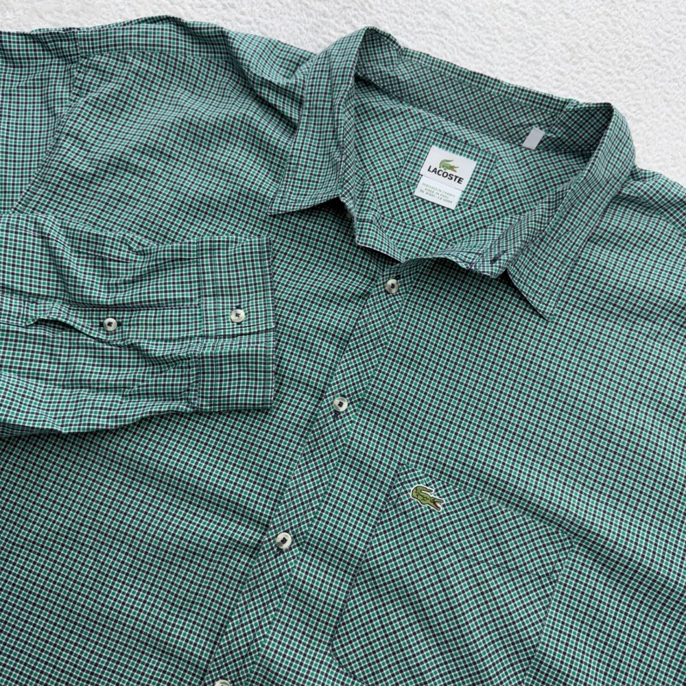 Lacoste Mens Green Navy Check Long Sleeve Button Down Shirt 3XLT FA8990